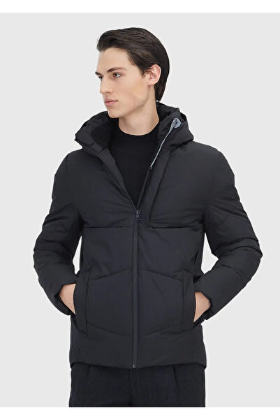 Ramsey Black Regular Fit Hooded Casual Woven Coat