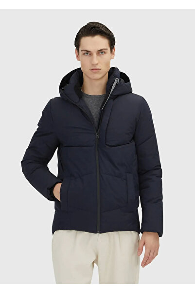 Ramsey Navy Blue Regular Fit Hooded Casual Woven Coat