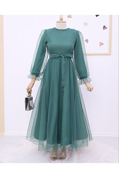 HİJABAYA Тюлеве вечірнє плаття - пишні рукави та спідниця, з поясом