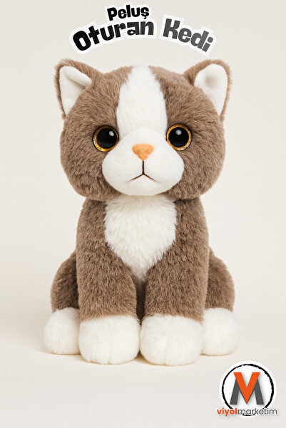 viyolmarketim Peluş Oturan Kedi 25 cm – Yumuşak Peluş Oyuncak – 3 Asorti Renk – Sevimli Kedi Figürü