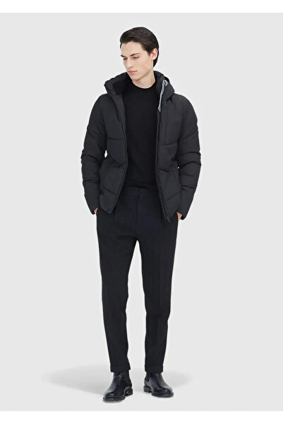 Ramsey Black Regular Fit Hooded Casual Woven Coat