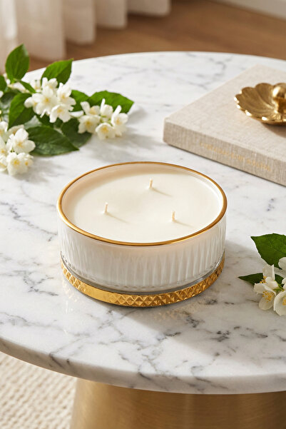 THE GROOVE Yasemin Kokulu Krem Gold Gloria 13 X 5,5 Cm Dekoratif Kokulu Cam Mum