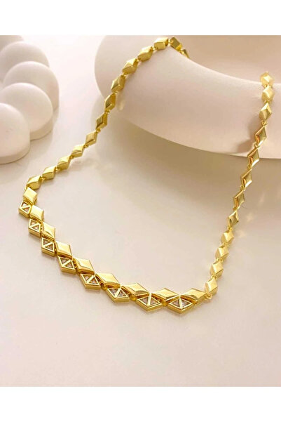 naaksesuar Zirkon Taşlı Kuyumcu Tarzı Baklava Model Gerdanlık Kolye