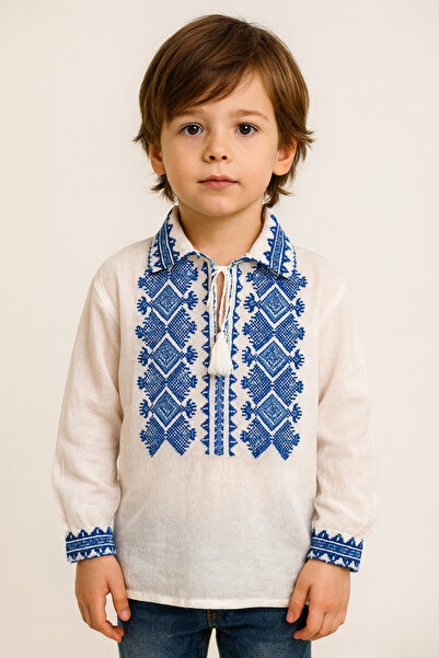 OEM Ie albă brodată pentru băieți - 16 ani