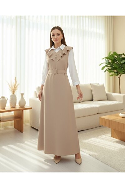 HİJABAYA Rochie lungă din jerseu cu guler și centură în V