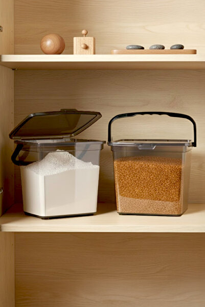 Kitchen Life Mega Boy 2'li Kare Un Bakliyat Kabı ( 6 Litre ) - Kulplu Deterjanlık Saklama Kutusu Kabı 2 Adet