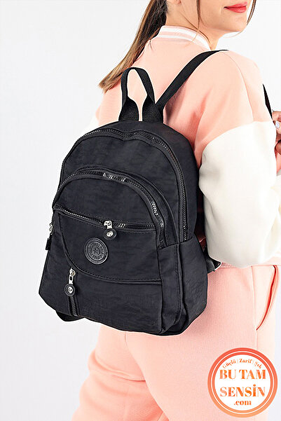 Bu Tam Sensin Siyah Kadın Su Geçirmez Krinkıl Kumaşlı Fermuarlı 4 Bölmeli Tut...