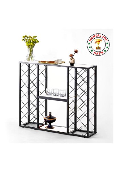 janiyeva (BEYAZ) Dresuar Konsol Metal Ahşap Şaraplık Içki Standı(MONTAJ YOK H...