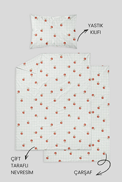 Messido 100% Cotton Poplin Mother's Side Crib Bedding Set 60X100 cm - Pötikare Elmalar