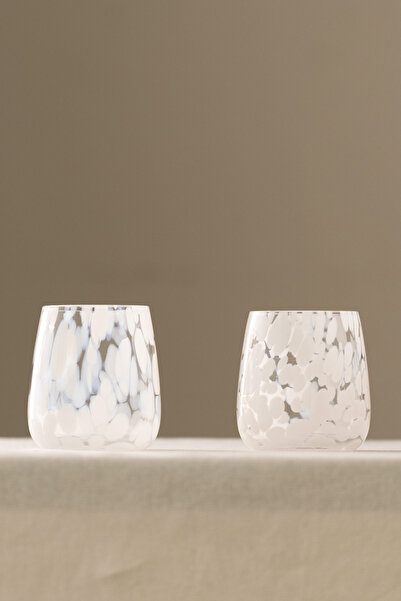 Rakle Spotted Handmade Self-Colored Set of 2 Water Glasses White 330 Cc