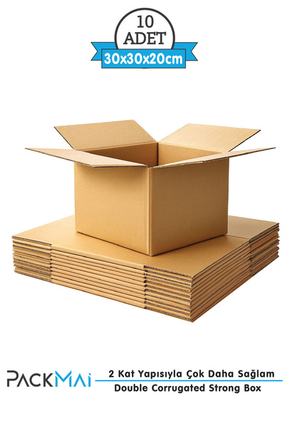 PackMai 30x30x20cm 10adet 1.kalite Çift Oluk Kalın Boş Karton Koli (KÜÇÜK EŞY...