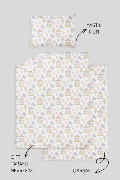 Messido 100% Cotton Poplin Baby Crib Bedding Set 80X120 cm - Cute Carousel