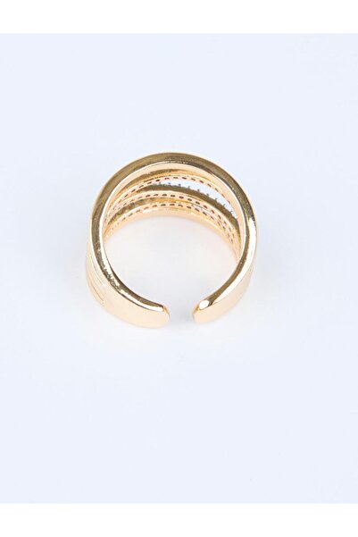 Jimmy Key Gold Color Shiny Stone Asymmetric Figure Ring