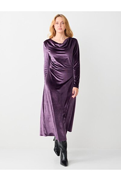 Jimmy Key Rochie lungă din catifea din material subțire cu mâneci lungi și decolteu în formă de prune
