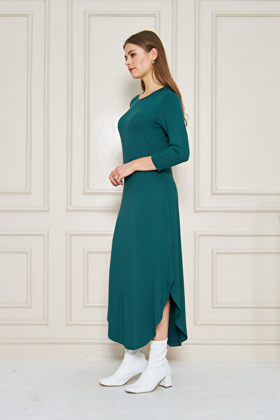 ESPİNA Γυναικείο μακρυμάνικο φόρεμα οβάλ σχήματος με σκισίματα μίντι μήκους