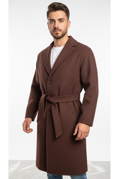 Plus Scorpion Ανδρικό μακρύ παλτό – Χειμερινό, με ζώνη, κομψό μοντέρνο σχέδιο