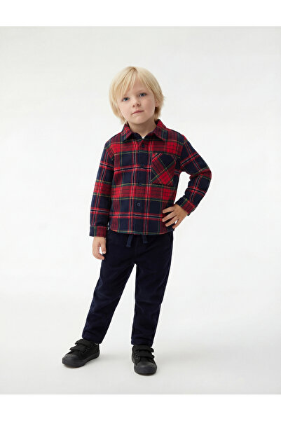 Koton Основни кадифени панталони с колан в талията и детайлни джобове