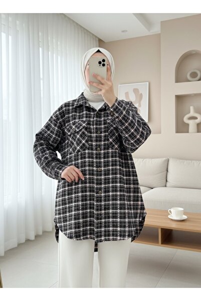 Modamorfo Kapaklı Cepli Tüvit Gömlek -Pudra