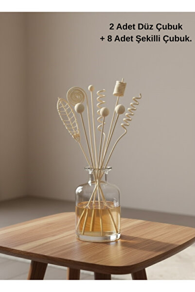 EVİMDM 10'lu Oda Kokusu Çubuk Seti – Doğal Rattan Spiral Yaprak Çubuklar