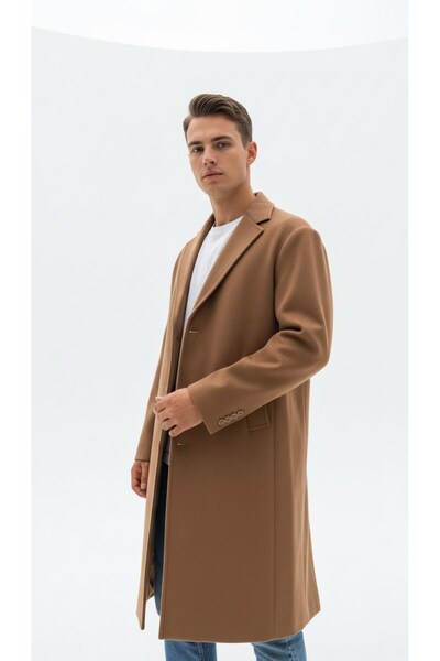 Plus Scorpion Чоловічий довгий пальто з кашеміру – зимовий, з поясом, стильний сучасний дизайн