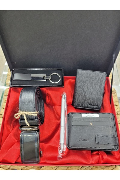 Hky 1414 Genuine Leather Men's Wallet & Belt Set with Card Holder and Mechanism