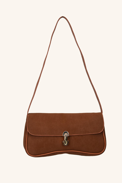 birizmoda Mila Süet Mini El ve Omuz Çantası - Taba