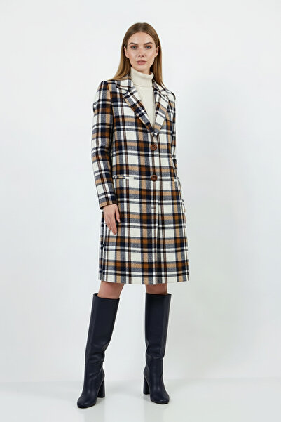 Volanlı Ekose Desenli Palto