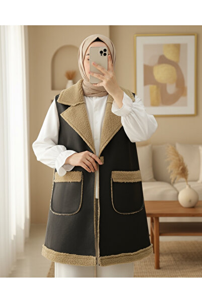 Modamorfo Αρνί βελούδινο γιλέκο διπλής τσέπης - βιζόν