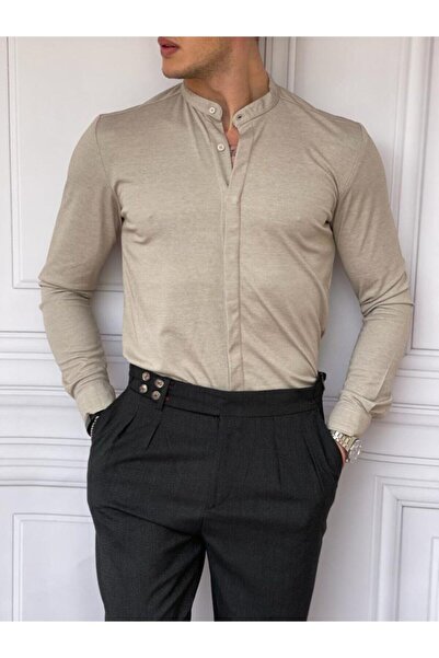 Phimoda Cămașă pentru bărbați, bej, 100% bumbac, slimfit, cu guler ascuns, crem