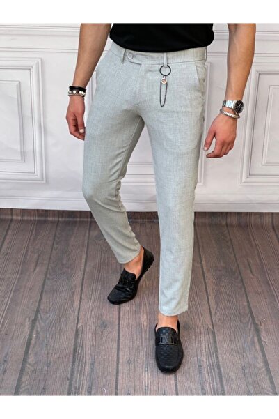 MODEFENDİ Pantaloni pentru bărbați din țesătură gri din bumbac și lycra, slim...