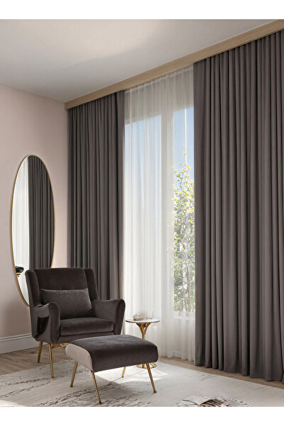 Bercem Home Perdele din spumă texturată catifea - antracit - (instalare fără pliuri)