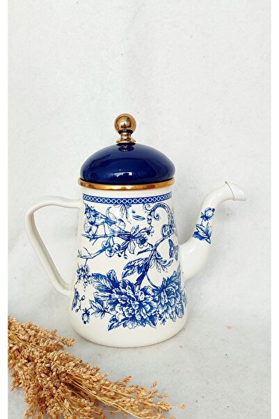 EBRULİEMAYE Vintage Blue Blanc Decorative Enamel Coffee Pot 1 Liter Milk Jug Pitcher Oil Pot Camping Teapot