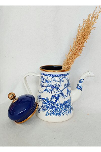 EBRULİEMAYE Vintage Blue Blanc Decorative Enamel Coffee Pot 1 Liter Milk Jug Pitcher Oil Pot Camping Teapot