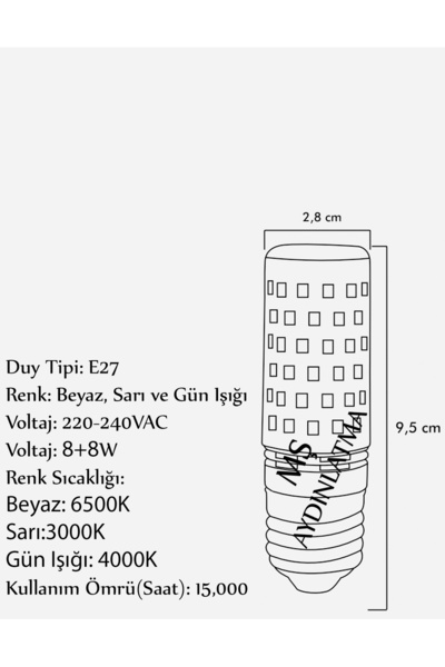 MŞ Aydınlatma E27 Duylu 3 Fonksiyonlu Mısır Led Ampul