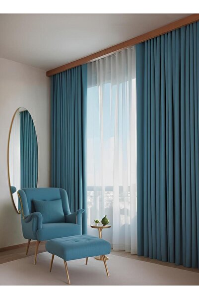 Bercem Home Perdele din spumă texturată catifea - Turcoaz - (Plantare fără pliuri)