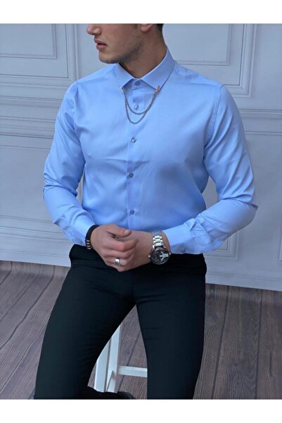 Phimoda Erkek Mavi Slim Fit Pamuk Örme Gömlek