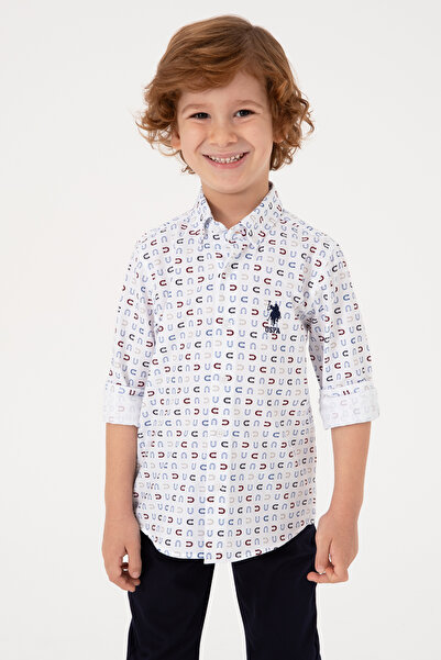 U.S. Polo Assn. قميص أبيض بأكمام طويلة للأولاد 50316682-VR013