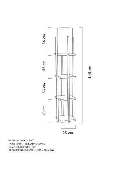 Turkish Home Floor lamp with shelves - black and brown - 145 cm
