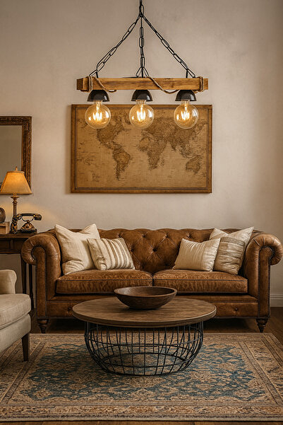 Genel Markalar Doğal Ahşap 3 Lü Şapkalı Halatlı Rustik Tasarım Şık Retro