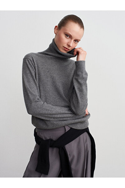 Dilvin 10848 Pulover cu gât roșu 100% cașmir-afumat M.