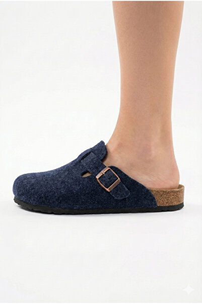 StWenn Women's Cork Sole Felted Comfort Model Winter Closed Front Felt Model Sabo Daily Comfortable Indoor Slippers