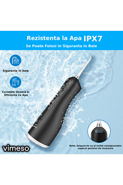 Vimeso Portable Oral Irrigator, 1600 rpm, 4 Programs, 300ml Reservoir, 4 Nozzles Included, Black