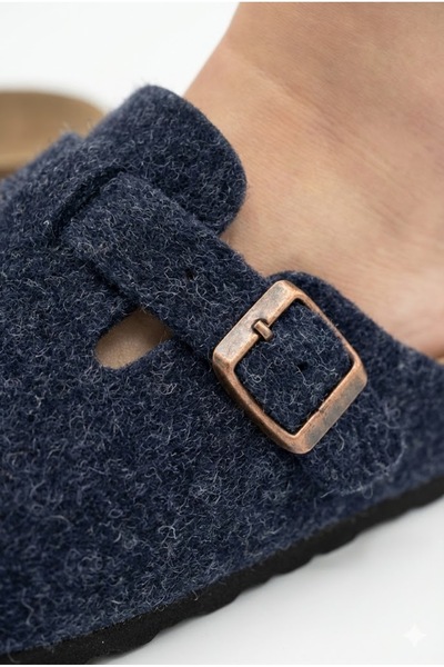 StWenn Women's Cork Sole Felted Comfort Model Winter Closed Front Felt Model Sabo Daily Comfortable Indoor Slippers