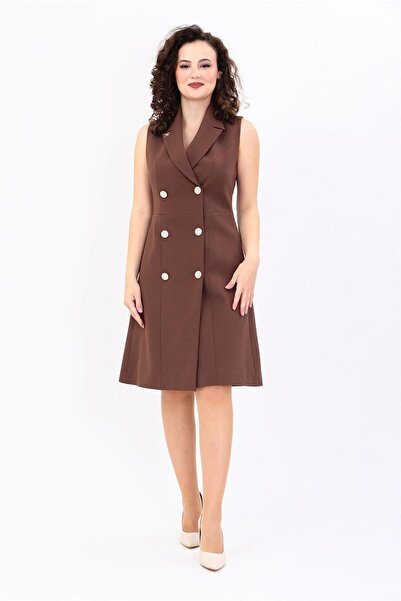ÖNDER ÖZSOY Kolsuz Çan Ceket Elbise -Kestane