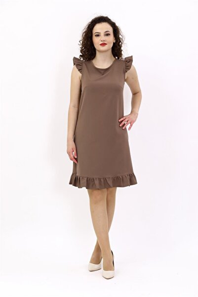 ÖNDER ÖZSOY Fırfırlı Elbise -Kestane