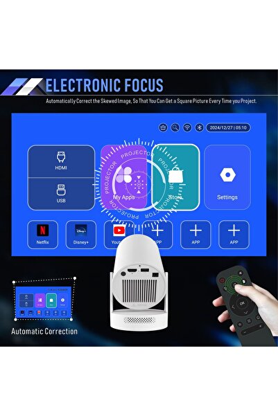 Mi VAZA HY300 PLUS Smart Projector 2025 - 4K HDR, 3000 Lumens, 1280x720, Android 11, WiFi 6, Bluetoo