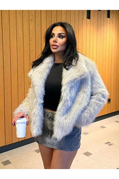 maymagaza Eyfel Şal Yaka Kürk Kaban Bej