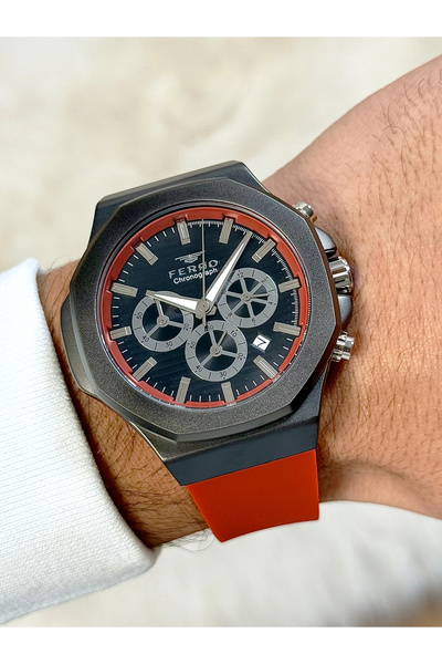 FERRO Kırmızı Silikon Kordon Erkek Kol Saati FM31348D-ZK