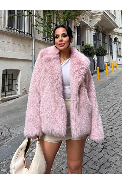 maymagaza Furora Erkek Yaka Suni Kürk Pembe