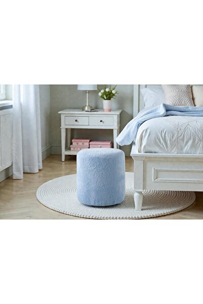 Framgan Teddy Düz Puff - Yuvarlak Puf – Makyaj Masası Pufu - Dekoratif Ayak U...